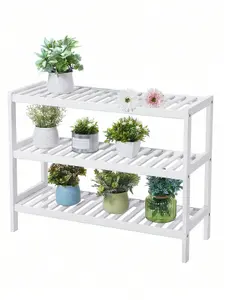 SONGMICS Natural Bamboo 3-Tier Shoe Rack, Shelf For Shoes Plants Books, For Living Room Hallway Bedroom Bathroom, White