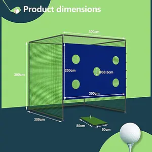 Birchtree 3X3M Backyard Golf Practice Swing Hitting Training Cage with Nets and 5 Hole Target Sheet