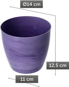 Flower Pots 6 Colours 4 sizes Marble Plastic Plant Pots Planter Deco Round Deco  Purple 14cm