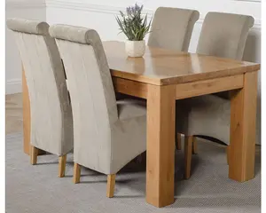 Dakota 152 x 87 cm Chunky Medium Oak Dining Table and 4 Chairs Dining Set with Montana Grey Fabric Chairs