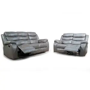 Venlo Grey Leather Like Manual Reclining Sofa Suite 3 Seater and 2 Seater