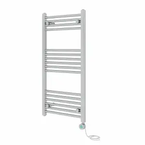 Rinse Bathrooms Prefilled Electric Thermostatic Heated Towel Rail Bathroom Radiator Straight with 600W Timer Chrome 1000x500mm