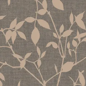 Boutique Brown Metallic effect Leaves Textured Wallpaper