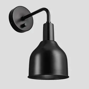 Industville Sleek Cone Wall Light, 7 Inch, Black, Black Holder