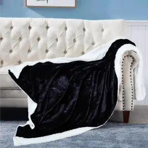 EHC Warm & Soft Sherpa Flannel Fleece Microfiber Blanket, King Size, Black - 200 cm x 240 cm