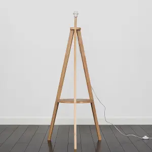 ValueLights Morrigan Modern Light Wood Tripod Design Floor Lamp Base with Storage Shelf