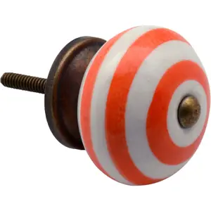 Nicola Spring - Round Ceramic Cabinet Knob - Orange Stripe