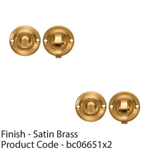 2 PACK - Small Bathroom Thumbturn Lock And Release Handle 67mm Spindle Satin Brass