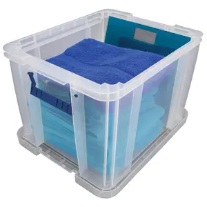 3 BANKERS BOX 36L Clear Plastic Storage Box with Lid Super Strong Plastic Box 30 x 37 x 31cm Pack of 3