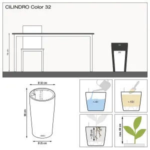 LECHUZA CILINDRO Color 32 White Floor Self-watering Planter with Substrate and Water Level Indicator D32 H56 cm, 13L