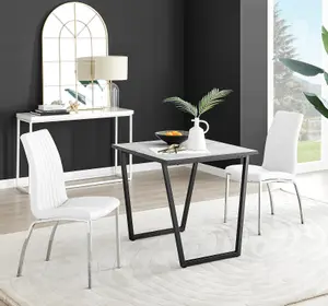 Furniturebox UK Carson White Marble Effect Square Dining Table & 2 White Isco Chairs