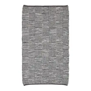 Homescapes Black & White Real Leather Handwoven Striped Block Check Rug, 90 x 150 cm