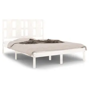 Berkfield Bed Frame White Solid Wood Pine 140x190 cm