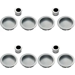 4 PACK - 29mm Sliding Door Rose & 2x 56mm Round Flush Finger Pulls - Satin Chrome