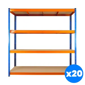 20 Bays of 4 Tier ULTRA HEAVY DUTY Storage Racking 1800h x 1800w x 450d mm 350kg