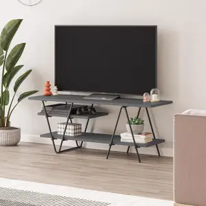 FWStyle TV Unit 3 Tier Anthracite Grey Scratch Resistant Black Metal Frame