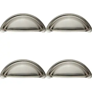 4x Cabinet Cup Pull Handle 94 x 41.5mm 76mm Fixing Centres Satin Nickel