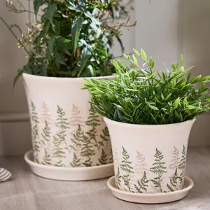 Set of 2 Fern Planters with Trays Indoor Outdoor Flower Garden Planters