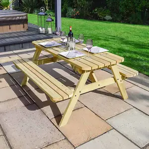 Oakham 5ft Rounded Picnic Table and Bench Set - L152 x W91 x H72 cm - Light Green