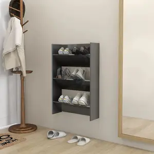 Berkfield Wall Shoe Cabinet High Gloss Grey 60x18x90 cm Engineered Wood