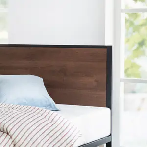 Slovan Industrial Bed Frame with Wooden Headboard Kingsize (5')