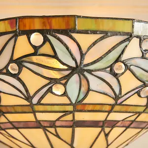 Tiffany Glass Wall Light Cream & Autumn Flower Shade Interior Sconce i00236