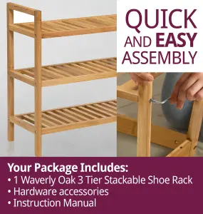 Hallowood Furniture Waverly Oak 3 Tier Stackable Shoe Rack