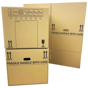 5 x Printed Corrugated Cardboard Boxes Packing House Moving Cartons Multi Use 21" x 21" x 16" With Handles