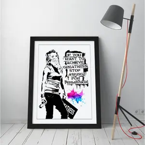 Banksy Style Varnished Achieve Greatness Framed Wall Art Picture Print - A3 - Black Frame Black Framed / 64cm H x 47cm W x 2cm D