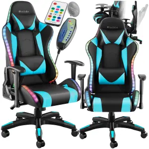 Gaming Chair Tartaros - RGB LEDs, fully adjustable, fully rotatable, massage function - black/azure