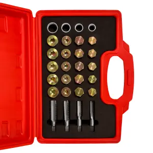 Oil Sump Repair Kit - 4 thread cutters, 20 drain plugs, 40 sealing rings, carry case - silver