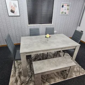 Grey Dining Table with 4 Chairs and 1 Bench Kitchen Dining Set of 6