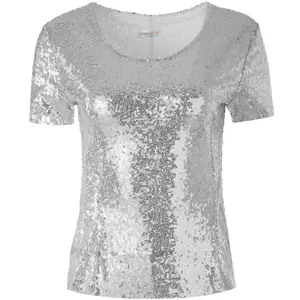 Short Sleeve Sequin Top - silver XXL