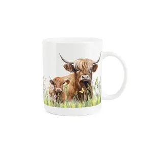 Highland Cow Mug - Mum & Calf Baby Cow Tea/Coffee Bone China Mug Gift