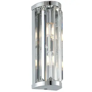 2 PACK IP44 Bathroom Wall Light Chrome & Crystal Round Glass Modern Jewel Lamp