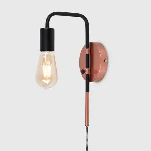 ValueLights Holden Industrial Copper and Black Pipework Plug in Swing Arm Wall Light