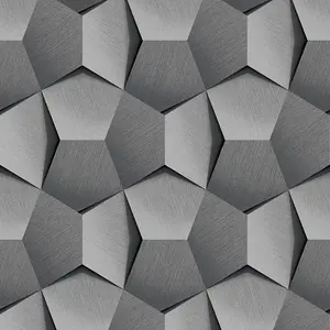 Grandeco Boaz 3D Effect Metal Panel Blown Vinyl Textured Wallpaper, Grey