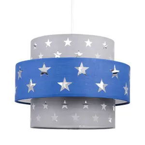 First Choice Lighting Navy Blue and Grey Star Two Tier Light Shade