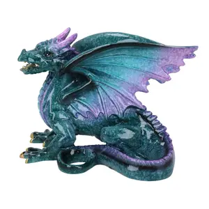 Blue Dragon Lying Resin Fantasy Sculpture Statue House Home Ornament Figurine