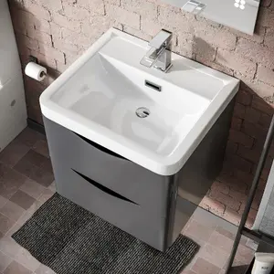 Nes Home 500mm Wall Hung Vanity Basin Unit & Square Rimless Close Coupled Toilet Steel Grey