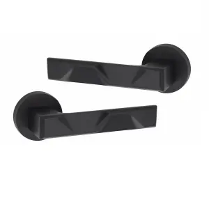 1 Pair Modern Nova Design Matt Black Premium Door Handles Round Rose - Golden Grace