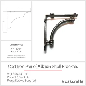 Oakcrafts - Pair of ALBION Antique Cast Iron Shelf Brackets - 140mm x 140mm