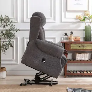 Rise Recliner Chair With Single Motor, Remote Control And Pocket Storage In Charcoal Fabric