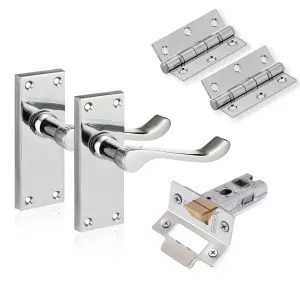 XFORT Polished Chrome 4" Victorian Scroll Lever Latch Door Pack, Complete Set.