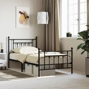 Berkfield Metal Bed Frame with Headboard and Footboard Black 100x190 cm