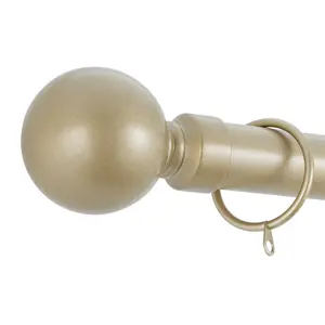 A.Unique Home Plain Round Ball Metal Extendable Curtain Pole with Rings and Fittings (25/28mm) - Matte Gold, 70cm - 120cm  Approx