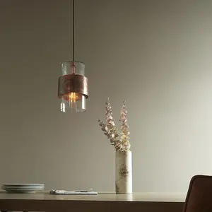 Luminosa Palermo Pendant Ceiling Light Copper Patina Plate & Clear Glass