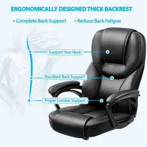 Yaheetech Height-adjustable High-back Faux Leather Office Chair with Lumbar Support and Swivel Seat - Black