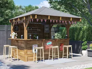 Dunster House Garden Bar 3 x 3 metres Wooden Outdoor Pub Shed Gazebo Leviathan (Back Walled)