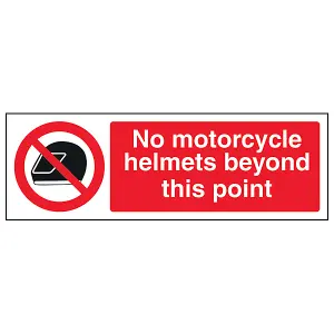 No Motorcycle Helmet Beyond This Point Sign - Rigid Plastic - 300x100mm (x3)